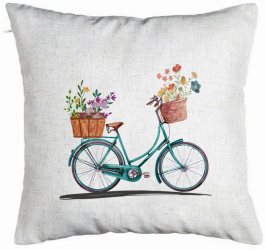Perna Decorativa Model Bicicleta Floarala 40x40 cm Alb Murdar Husa Detasabila Burduf 