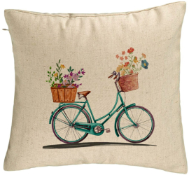 Perna Decorativa Model Bicicleta Floarala 40x40 cm Bej Husa Detasabila Burduf 