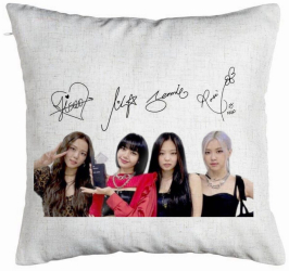 Perna Decorativa Model Blackpink K-POP semnaturi 40x40 cm Alb Murdar Husa Detasabila Burduf 