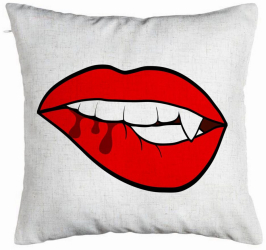 Perna Decorativa Model Buze Femeie si Dinte de Vampir 40x40 cm Alb Murdar Husa Detasabila Burduf 