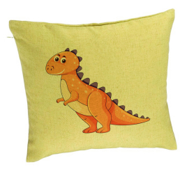 Perna Decorativa Model copii Dinozaur Portocaliu 40x40 cm Verde Husa Detasabila Burduf 