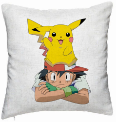 Perna Decorativa Model copii Pikachu Pokemon 40x40 cm Alb Murdar Husa Detasabila Burduf 