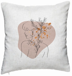 Perna Decorativa Model Corp Femeie si Flori 40x40 cm Alb Murdar Husa Detasabila Burduf 