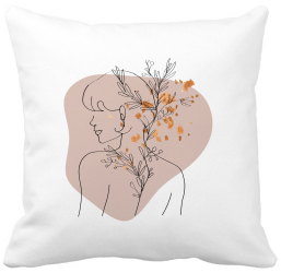 Perna Decorativa Model Corp Femeie si Flori 40x40 cm Alba Mata Husa Detasabila Burduf 