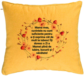 Perna Decorativa Model cu Model pentru Mama cu text 40x40 cm Galben Husa Detasabila Burduf