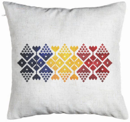 Perna Decorativa Model cu Motive Locale 40x40 cm Alb Murdar Husa Detasabila Burduf 