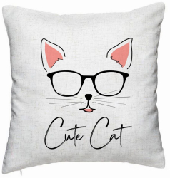Perna Decorativa Model Cute Cat 40x40 cm Alb Murdar Husa Detasabila Burduf 
