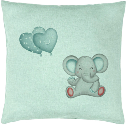 Perna Decorativa Model Elefant si baloane in forma de inimioare 40x40 cm Verde Menta Husa Detasabila Burduf 