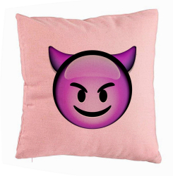 Perna Decorativa Model Emoji Diavol 40x40 cm Roz Husa Detasabila Burduf 