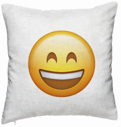 Perna Decorativa Model Emoji Fericit 40x40 cm Alb Murdar Husa Detasabila Burduf 