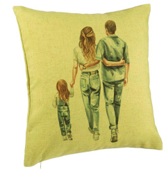 Perna Decorativa Model Family in Blue 40x40 cm Verde Husa Detasabila Burduf 