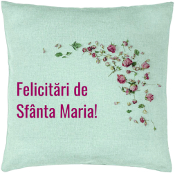 Perna Decorativa Model Felicitari de Sfanta Maria 40x40 cm Verde Menta Husa Detasabila Burduf 