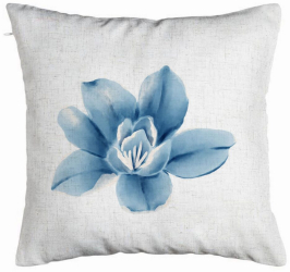 Perna Decorativa Model Florale Blue Flower 40x40 cm Alb Murdar Husa Detasabila Burduf 