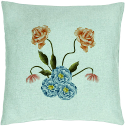 Perna Decorativa Model Florale Verde Menta si Alastru 40x40 cm Verde Menta Husa Detasabila Burduf 