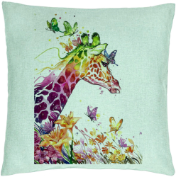 Perna Decorativa Model Girafa Multicolor 40x40 cm Verde Menta Husa Detasabila Burduf 
