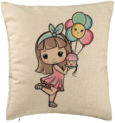 Perna Decorativa Model Happy Girl 40x40 cm Bej Husa Detasabila Burduf 