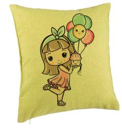 Perna Decorativa Model Happy Girl 40x40 cm Verde Husa Detasabila Burduf 