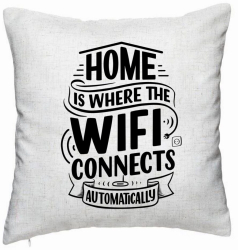 Perna Decorativa Model Home is Where WIFI Connects Automatically 40x40 cm Alb Murdar Husa Detasabila Burduf 