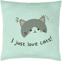 Perna Decorativa Model I Just Love Cats 40x40 cm Verde Menta Husa Detasabila Burduf 