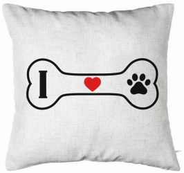 Perna Decorativa Model I love Doggos 40x40 cm Alb Murdar Husa Detasabila Burduf 