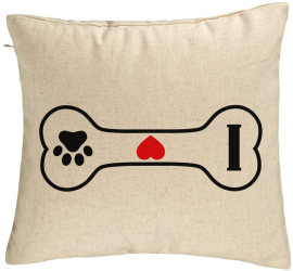 Perna Decorativa Model I love Doggos 40x40 cm Bej Husa Detasabila Burduf 