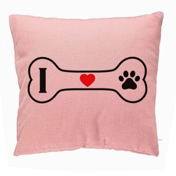 Perna Decorativa Model I love Doggos 40x40 cm Roz Husa Detasabila Burduf 
