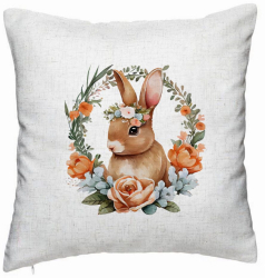 Perna Decorativa Model Iepuras cu Coronita Florala 40x40 cm Alb Murdar Husa Detasabila Burduf 