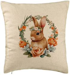Perna Decorativa Model Iepuras cu Coronita Florala 40x40 cm Bej Husa Detasabila Burduf 