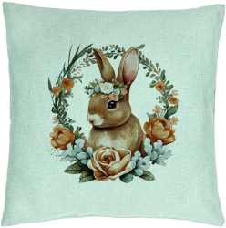 Perna Decorativa Model Iepuras cu Coronita Florala 40x40 cm Verde Menta Husa Detasabila Burduf 