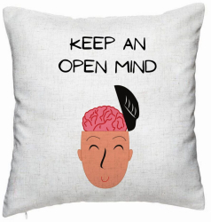 Perna Decorativa Model Keep an Open Mind 40x40 cm Alb Murdar Husa Detasabila Burduf 