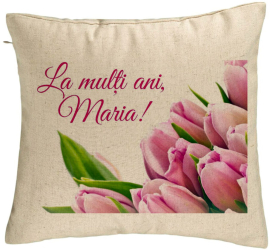 Perna Decorativa Model La multi ani Maria 40x40 cm Bej Husa Detasabila Burduf 