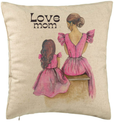 Perna Decorativa Model Love Mom 40x40 cm Bej Husa Detasabila Burduf 