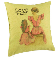 Perna Decorativa Model Love Mom 40x40 cm Verde Husa Detasabila Burduf 