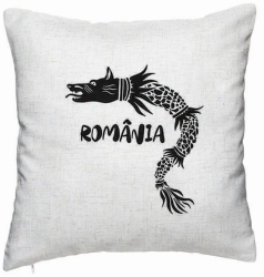Perna Decorativa Model Lup Dacic Romania 40x40 cm Alb Murdar Husa Detasabila Burduf 