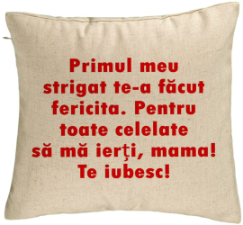 Perna Decorativa Model Mama Te Iubesc 2 40x40 cm Bej Husa Detasabila Burduf 