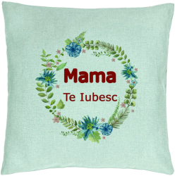 Perna Decorativa Model Mama Te Iubesc 40x40 cm Verde Menta Husa Detasabila Burduf 