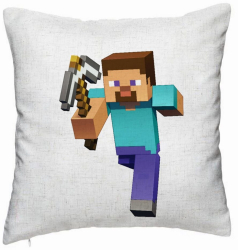 Perna Decorativa Model Minecraft Mining Steve 8bit 40x40 cm Alb Murdar Husa Detasabila Burduf 