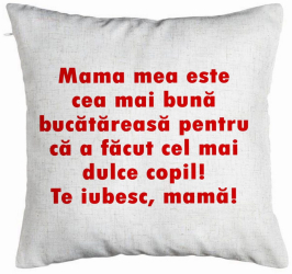 Perna Decorativa Model Model Pentru Mama Te iubesc 6 40x40 cm Alb Murdar Husa Detasabila Burduf 
