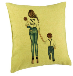 Perna Decorativa Model Mom of Boys 40x40 cm Verde Husa Detasabila Burduf 