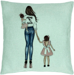 Perna Decorativa Model Mom of Girls 40x40 cm Verde Menta Husa Detasabila Burduf 