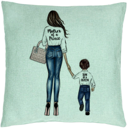 Perna Decorativa Model Mother of a Prince 40x40 cm Verde Menta Husa Detasabila Burduf 