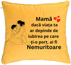 Perna Decorativa Model pentru Mama 5 40x40 cm Galben Husa Detasabila Burduf 