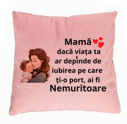 Perna Decorativa Model pentru Mama 8 40x40 cm Roz Husa Detasabila Burduf 