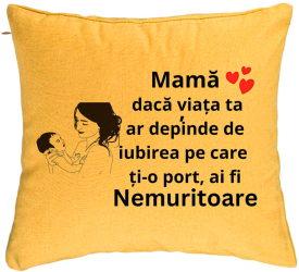 Perna Decorativa Model pentru Mama 9 40x40 cm Galben Husa Detasabila Burduf 