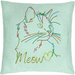Perna Decorativa Model Pisica Meow 40x40 cm Verde Menta Husa Detasabila Burduf 