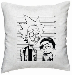 Perna Decorativa Model Rick and Morty 40x40 cm Alb Murdar Husa Detasabila Burduf 