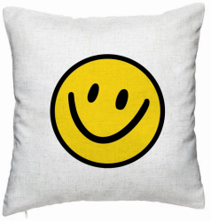 Perna Decorativa Model Smiley Face 2 40x40 cm Alb Murdar Husa Detasabila Burduf 