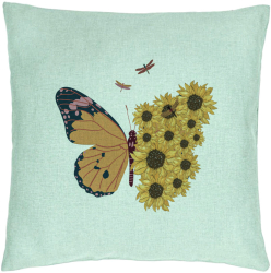 Perna Decorativa Model SunFlower Butterfly 40x40 cm Verde Menta Husa Detasabila Burduf 