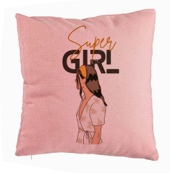 Perna Decorativa Model Super Girl 40x40 cm Roz Husa Detasabila Burduf 