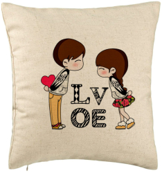 Perna Decorativa Model Super Love 40x40 cm Bej Husa Detasabila Burduf 